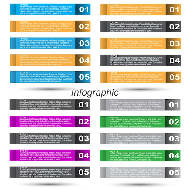 Infográficos de coleção com etapas e opções