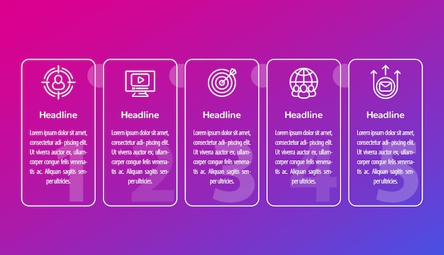 Infográficos de marketing digital com ícones de linha