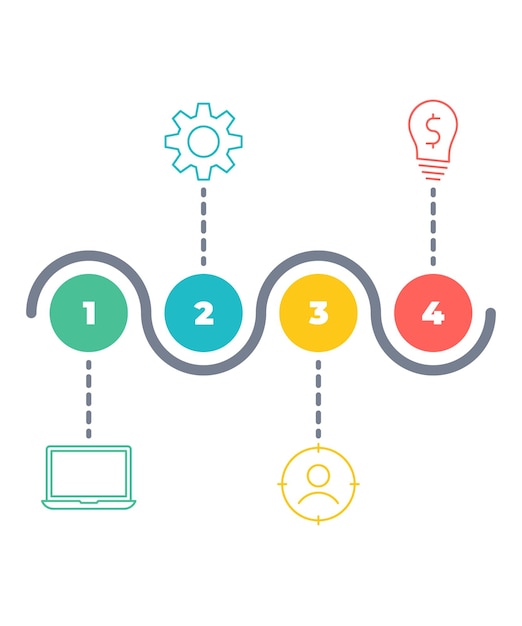 Infográficos de negócios cronograma com anéis de círculos de passos elemento infográfico linear vetorial