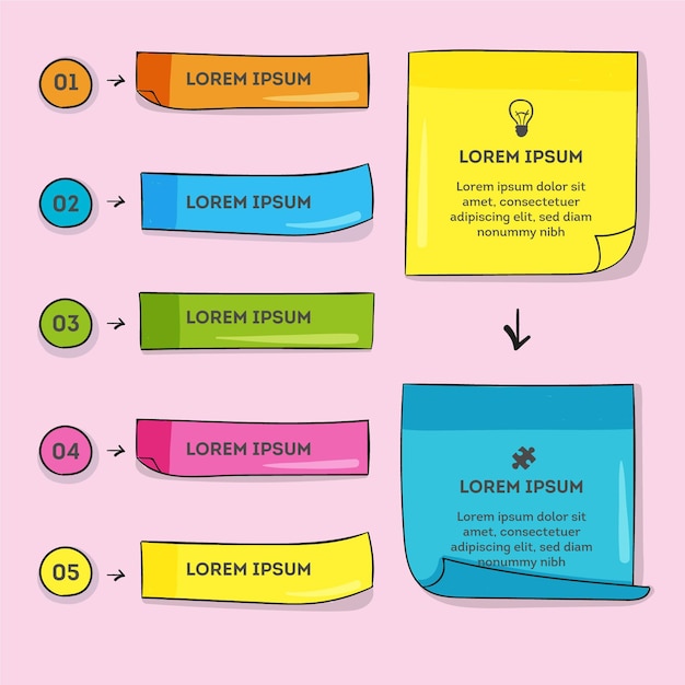 Vetor infográficos de post-its desenhados à mão