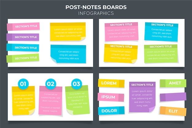 Infográficos de Post-its em design plano