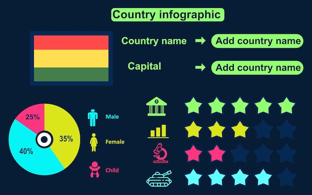 Infográficos do país da bolívia em fundo escuro