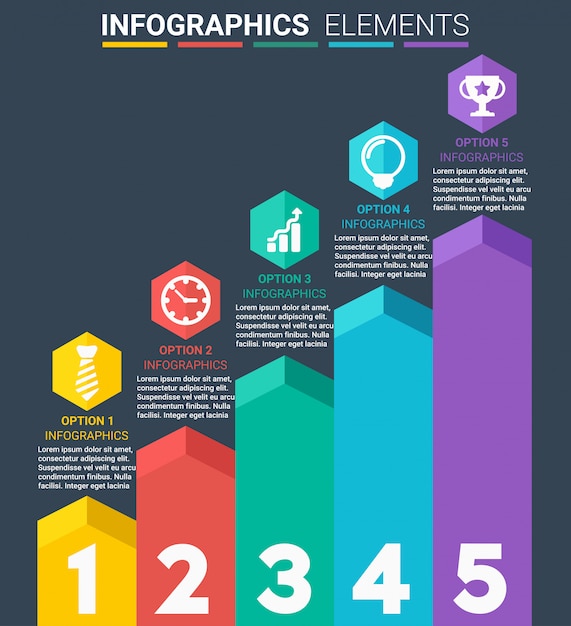 Vetor infográficos elemento design o número cinco primeiros