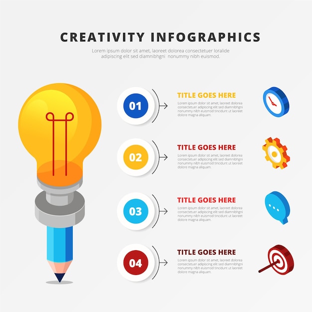 Infográficos isométricos de criatividade