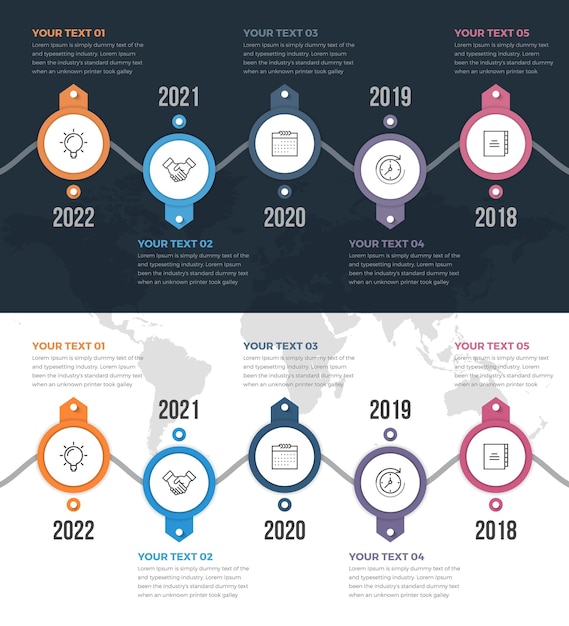 Infográficos simples e modernos de linha do tempo