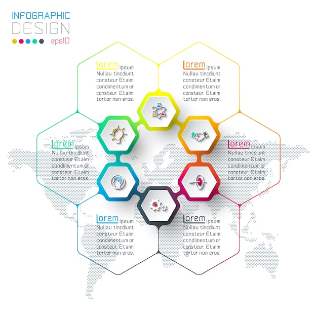 Inforgraphics do hexágono na arte gráfica de vetor.