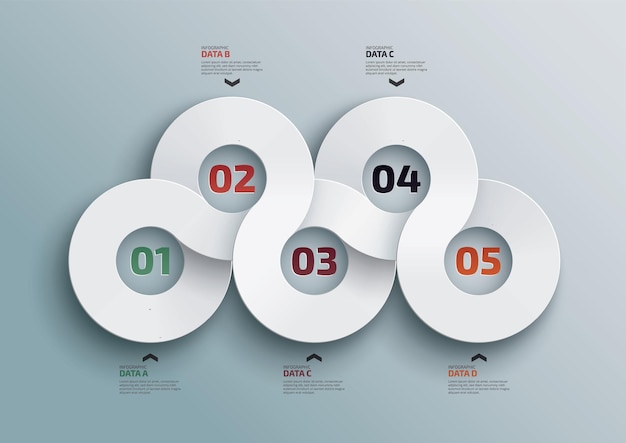 Informações de marketing do modelo de design de infográficos com 5 opções ou etapas de visualização de dados