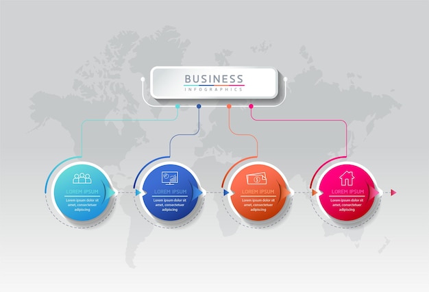 Informações de marketing do modelo de design de infográficos de ilustração vetorial com 4 opções ou etapas