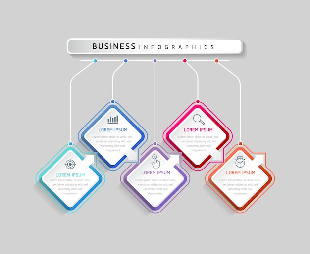 Informações de marketing do modelo de design de infográficos de ilustração vetorial com 5 opções ou etapas