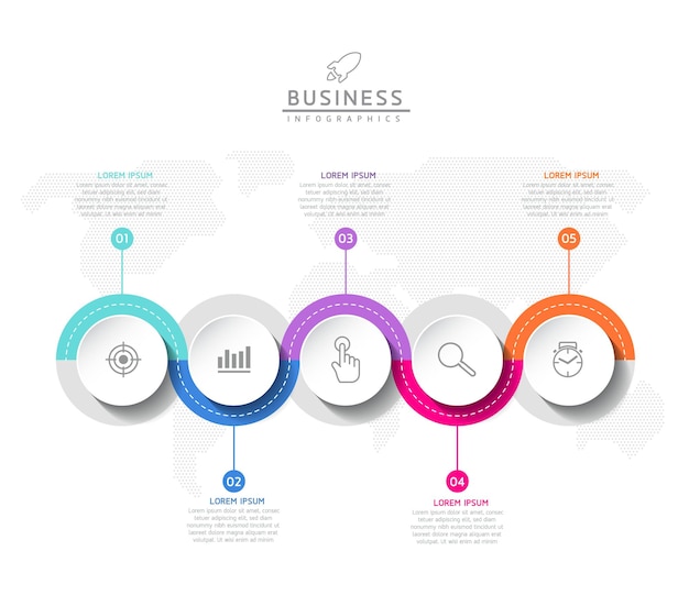 Informações de marketing do modelo de design de infográficos de ilustração vetorial com 5 opções ou etapas