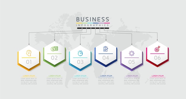 Informações de marketing do modelo de design de infográficos de ilustração vetorial com 6 opções ou etapas