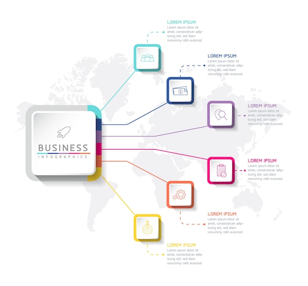 Informações de marketing do modelo de design de infográficos de ilustração vetorial com 6 opções ou etapas