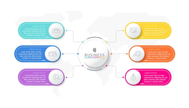 Informações de marketing do modelo de design de infográficos de ilustração vetorial com 6 opções ou etapas