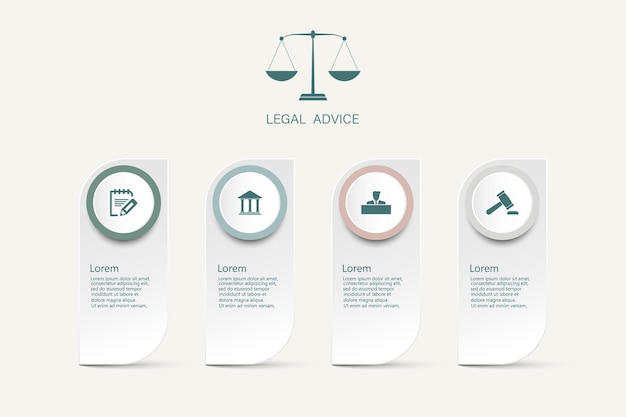 Vetor informações sobre a lei para a justiça lei veredicto caso martelo legal martelo de madeira símbolo do leilão do tribunal do crime. infográfico