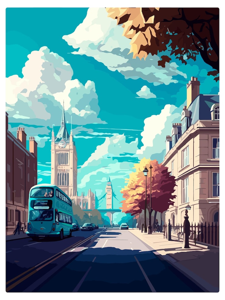 Vetor inglaterra poster de viagem vintage de londres souvenir cartão postal retrato pintura ilustração wpa