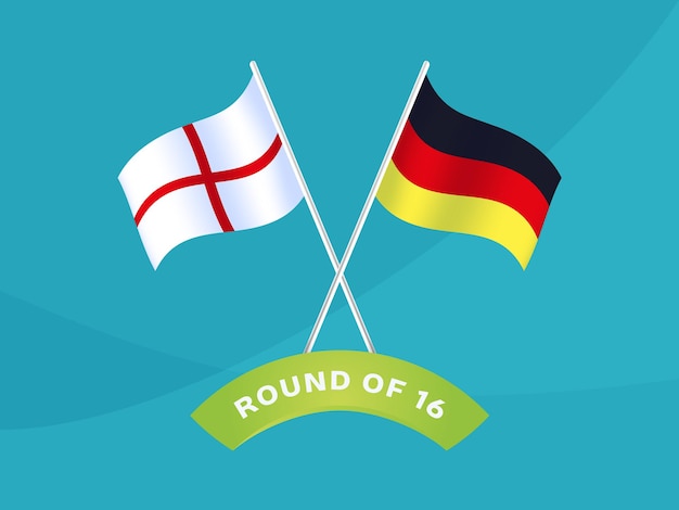 Inglaterra vs alemanha rodada de 16 partidas, ilustração vetorial do campeonato europeu de futebol 2020. jogo do campeonato de futebol de 2020 contra times - introdução ao histórico do esporte