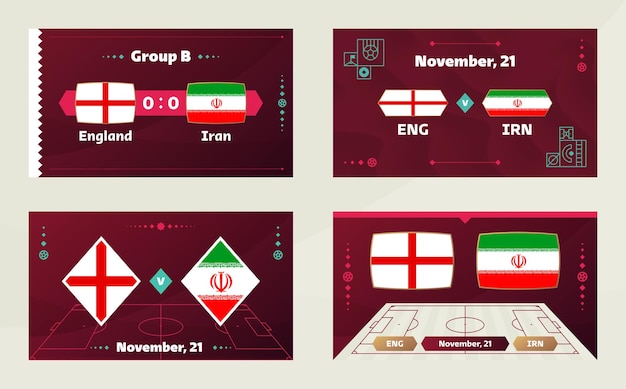 Inglaterra vs irã futebol 2022 grupo b competição mundial de futebol partida do campeonato contra equipes introdução fundo esporte campeonato competição final cartaz ilustração vetorial