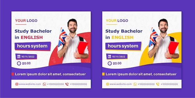 Vetor inglês-learning-social-media-post-template