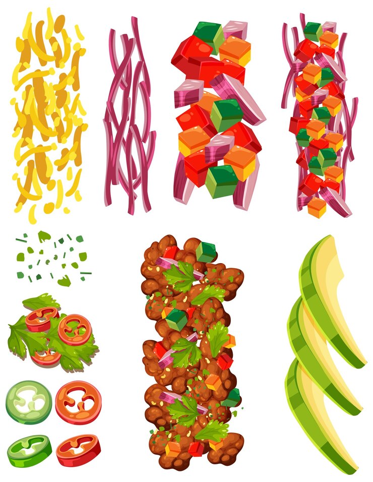 Vetor ingredientes coloridos da comida mexicana