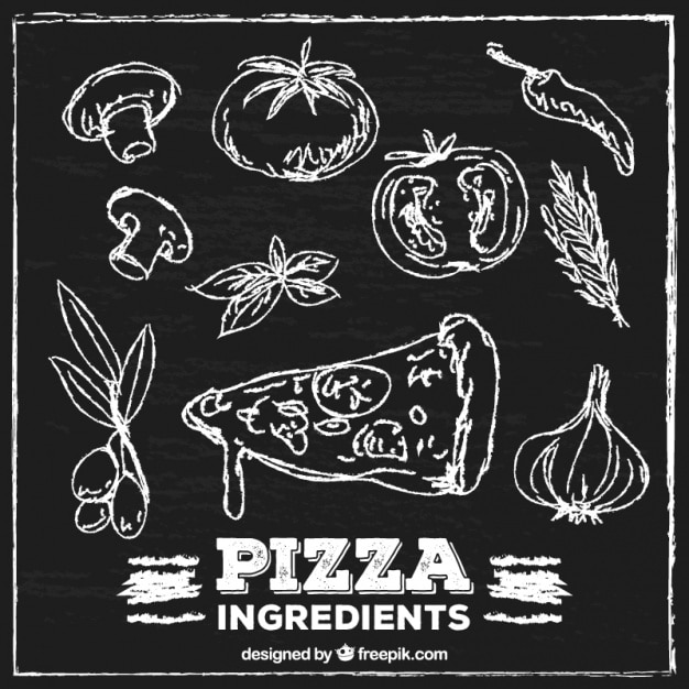 Ingredientes da pizza pintado com giz