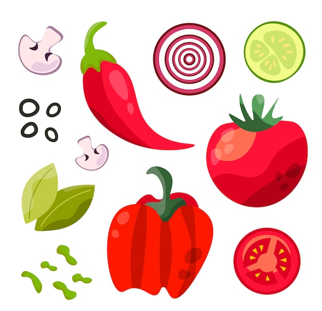 Ingredientes de pizza conjunto ilustração vetorial de conceito de fast food