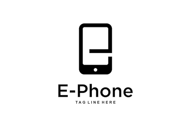 iniciais de ilustração E que tem a forma de um design de logotipo de smartphone