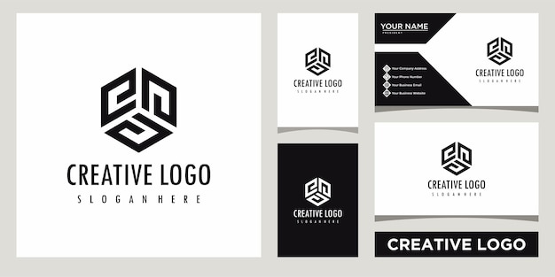 Iniciais letra e triplo com modelo de design de logotipo de forma poligonal com design de cartão de visita