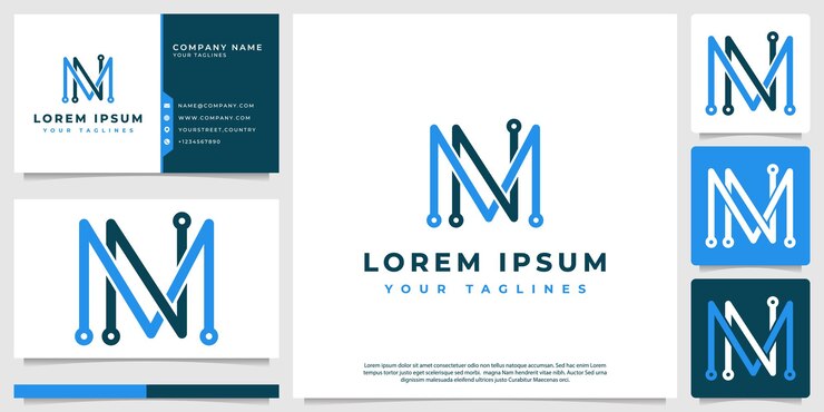 Vetor iniciais minimalistas e modernas do logotipo mn