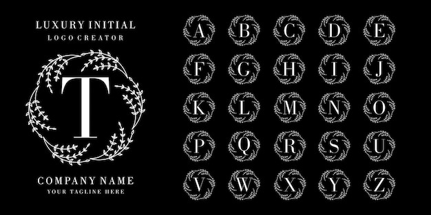 Inicial com design de logotipo de moldura floral