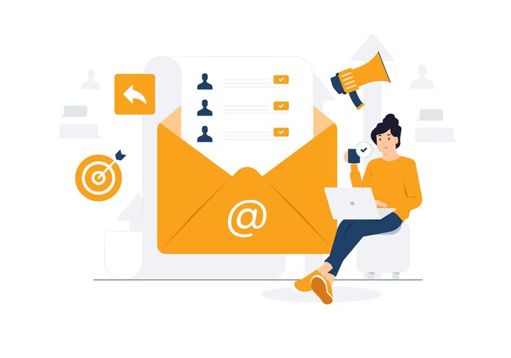 Vetor inscrever-se no boletim informativo campanha de e-mail marketing e negócios on-line abra o envelope com o envio de carta no laptop inscreva-se no conceito de lista de discussão ilustração