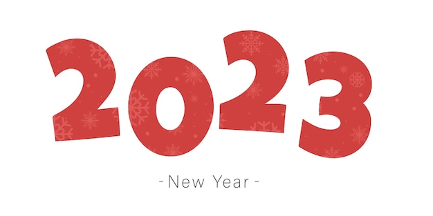 Inscrição 2023 ano novo com flocos de neve com fundo vermelho.