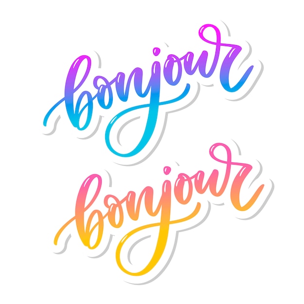 Inscrição bonjour. bom dia em francês. caligrafia de saudação. design de mão desenhada | Vetor Premium Inscrição bonjour. bom dia em francês. caligrafia de saudação. design de mão desenhada | Vetor Premium