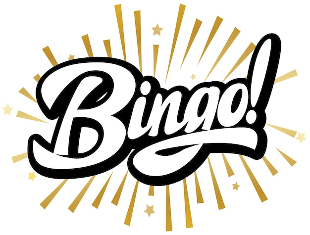 Inscrição caligráfica elegante bingo com raios divergentes ilustração editável de cor vetorial modelo para design