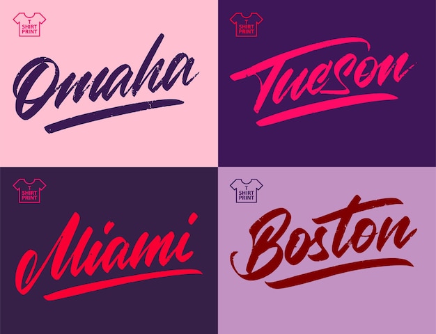 Inscrição de cidade vintage grange. Ilustração vetorial de Omaha, Tucson, Miami, Boston