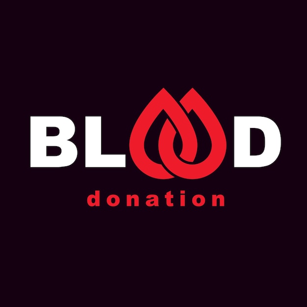 Inscrição de doador de sangue isolada em branco. Gotas de sangue vermelho de vetor. Salve vidas e doe sangue. Emblema de cuidados médicos.
