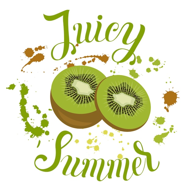 Inscrição de juicy summer no fundo com salpicos ilustração vetorial com frutas de verão