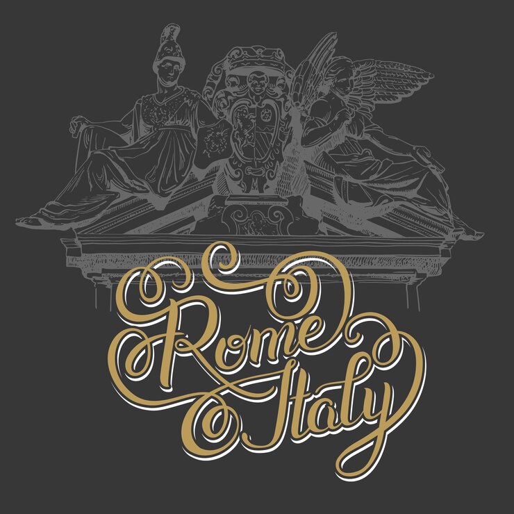 Vetor inscrição de letras à mão original roma itália com desenho de mármore.