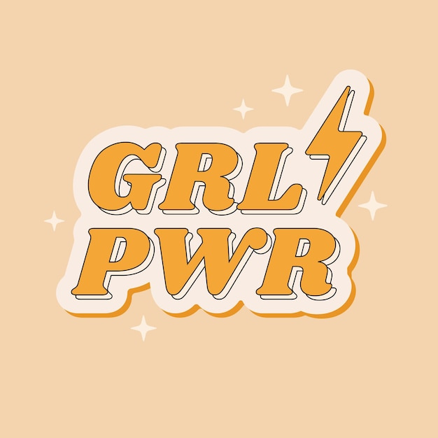 Vetor inscrição motivacional de mulher grl pwr girl power no estilo retrô dos anos 1970