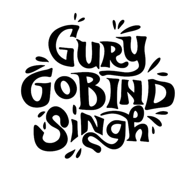 Inscrição no cartão de guru gobind singh escrita à mão bandeira de guru gobind singh em cor preta desenhada à mão