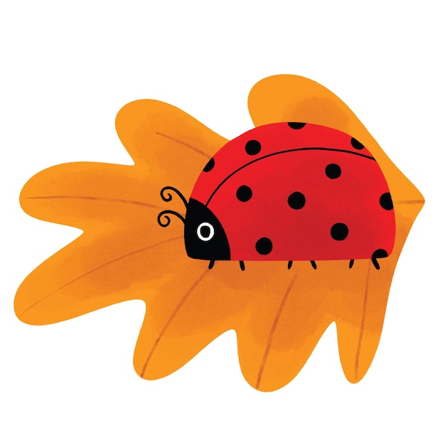 Inseto de aquarela bonito e folhas em clipart de outono