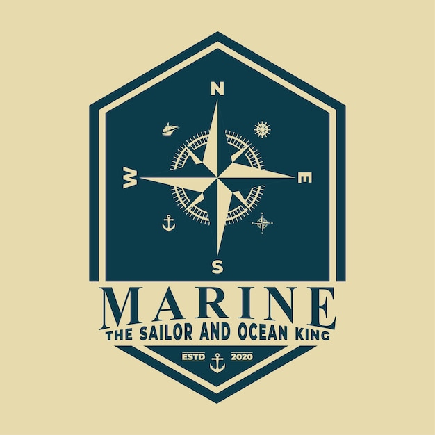 Insignia de ícone azul da bússola marinha