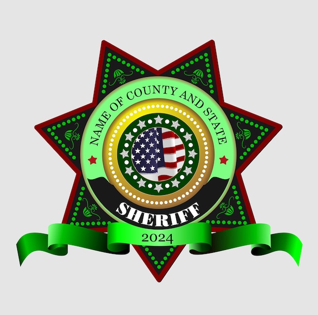 Vetor insignia do xerife em fundo branco ilustração colorida vetorial 3d ilustração desenhada à mão pelo adobe illustrator