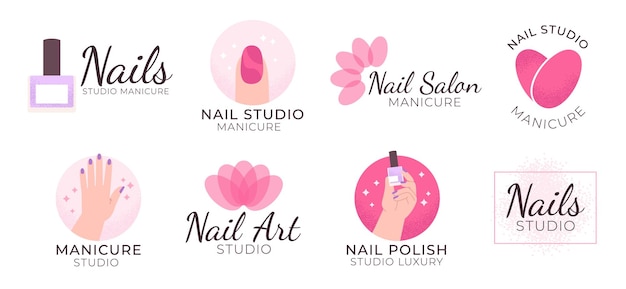 Insígnias de design de unhas, salões de manicure, rótulos decorativos e adesivos com dedos, mão feminina e polimento, banners de procedimentos de cuidados criativos, conjunto de vetores racy.