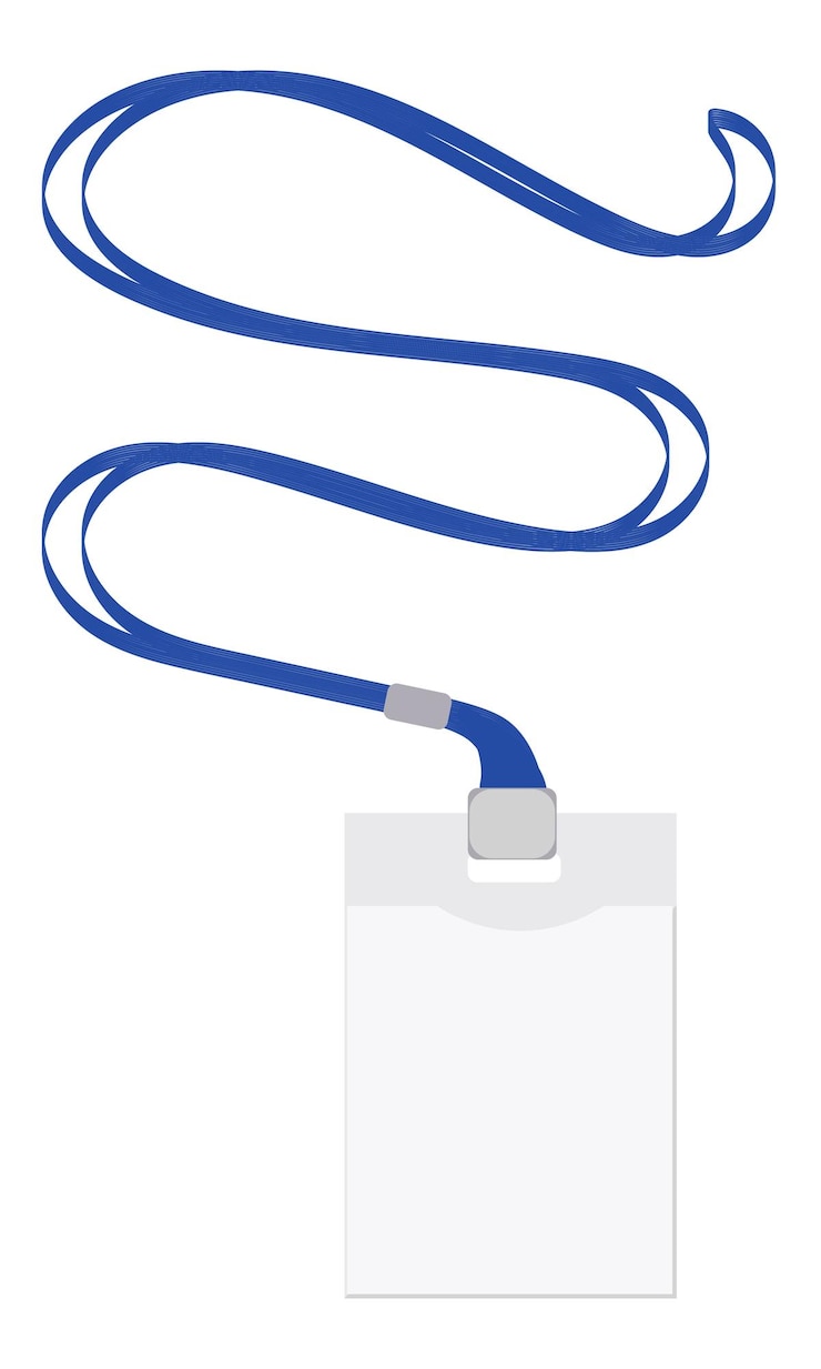 Vetor insígnias de identificação de empregados com cordão azul em branco com espaço para cópia