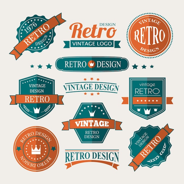 Insígnias ou logotipos retrô vintage elementos de conjunto sinais comerciais e objetos