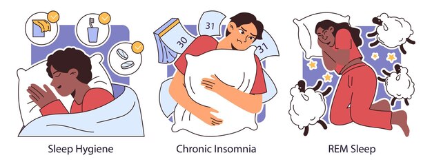 Vetor insônia define personagens diversos que sofrem de privação do sono e distúrbio mental do sono