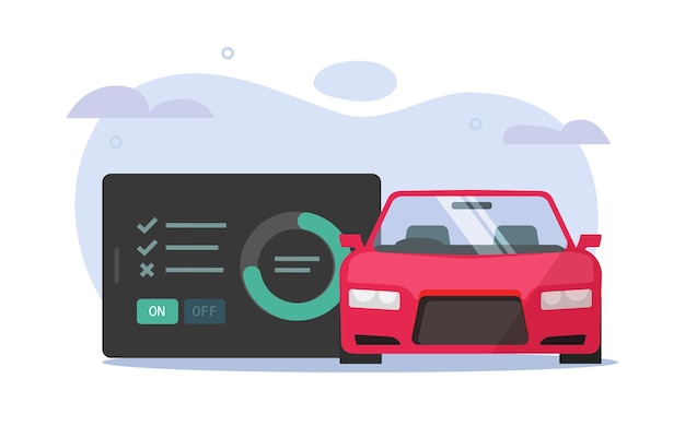 Vetor inspeção do scanner de diagnóstico do carro ou revisão da ferramenta do leitor de desempenho obd do veículo gráfico plano obd2