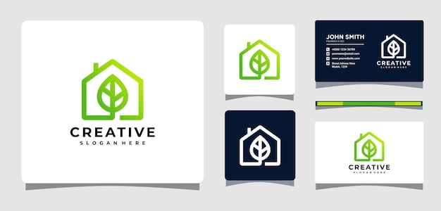 Inspiração de design de logotipo de casa com folha