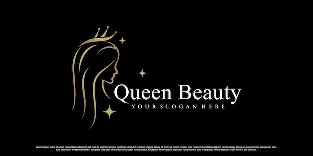 Inspiração de design de logotipo de ícone de rainha da beleza para mulheres com estilo de arte de linha vetor premium