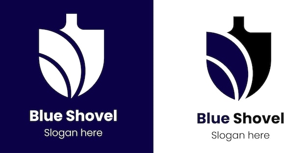 Inspiração de design de logotipo de pá azul isolada em vetor de fundo branco e azul